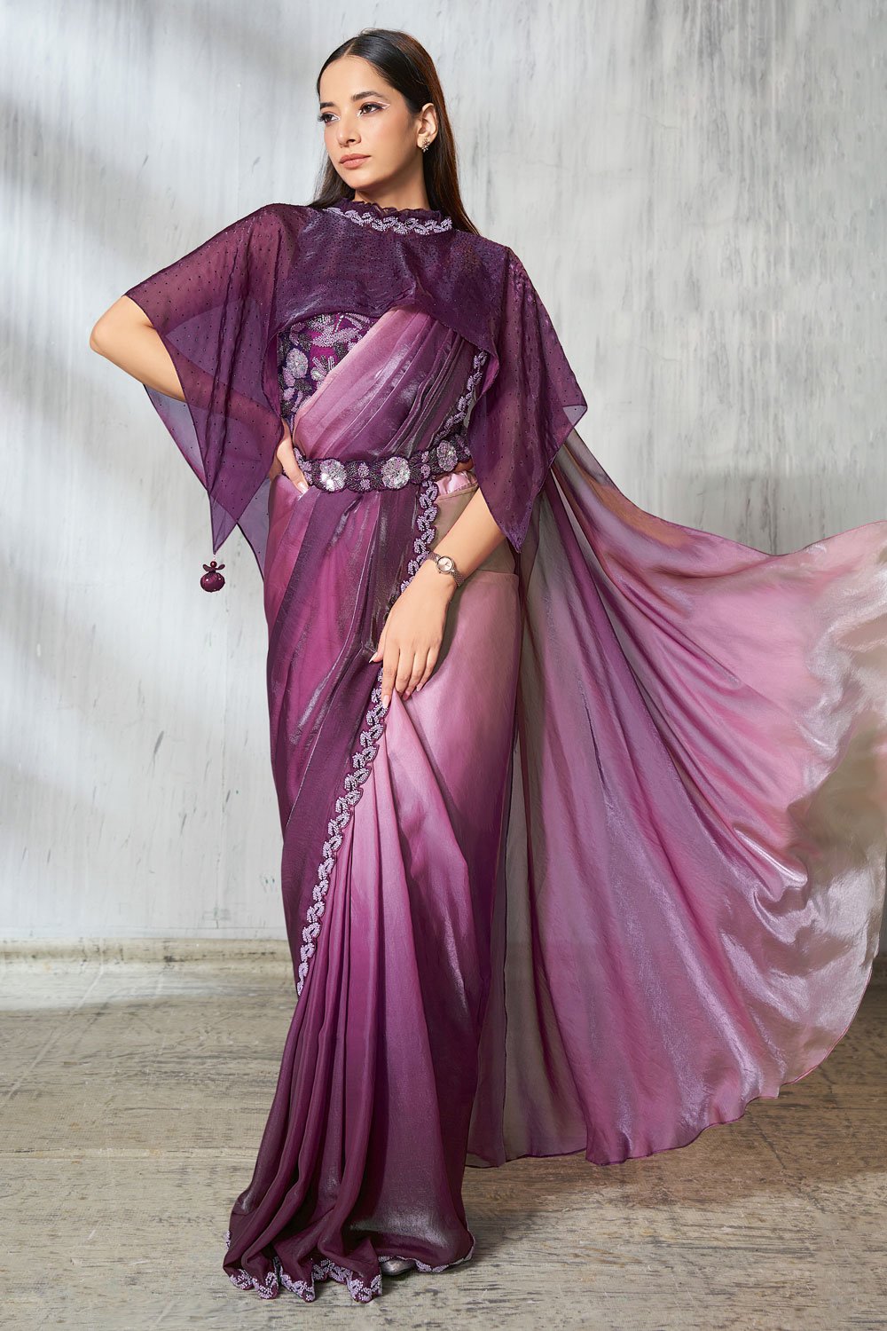 The "Purple Reign" Cape Saree