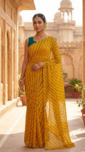 Marigold Yellow & Green Leheriya Chiffon Saree