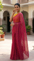 Rani Pink & Yellow Leheriya Chiffon Saree