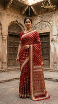 Deep Red Floral Buti Pure Cotton Saree | Bridal | Suhaag