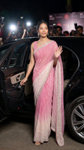 Pure Chinon Leheriya Saree – Pink Ombre Diagonal Stripes with Sequin Border