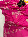 Pure Chiffon Hand Painted Saree | Pink Embroidered Sequin Floral