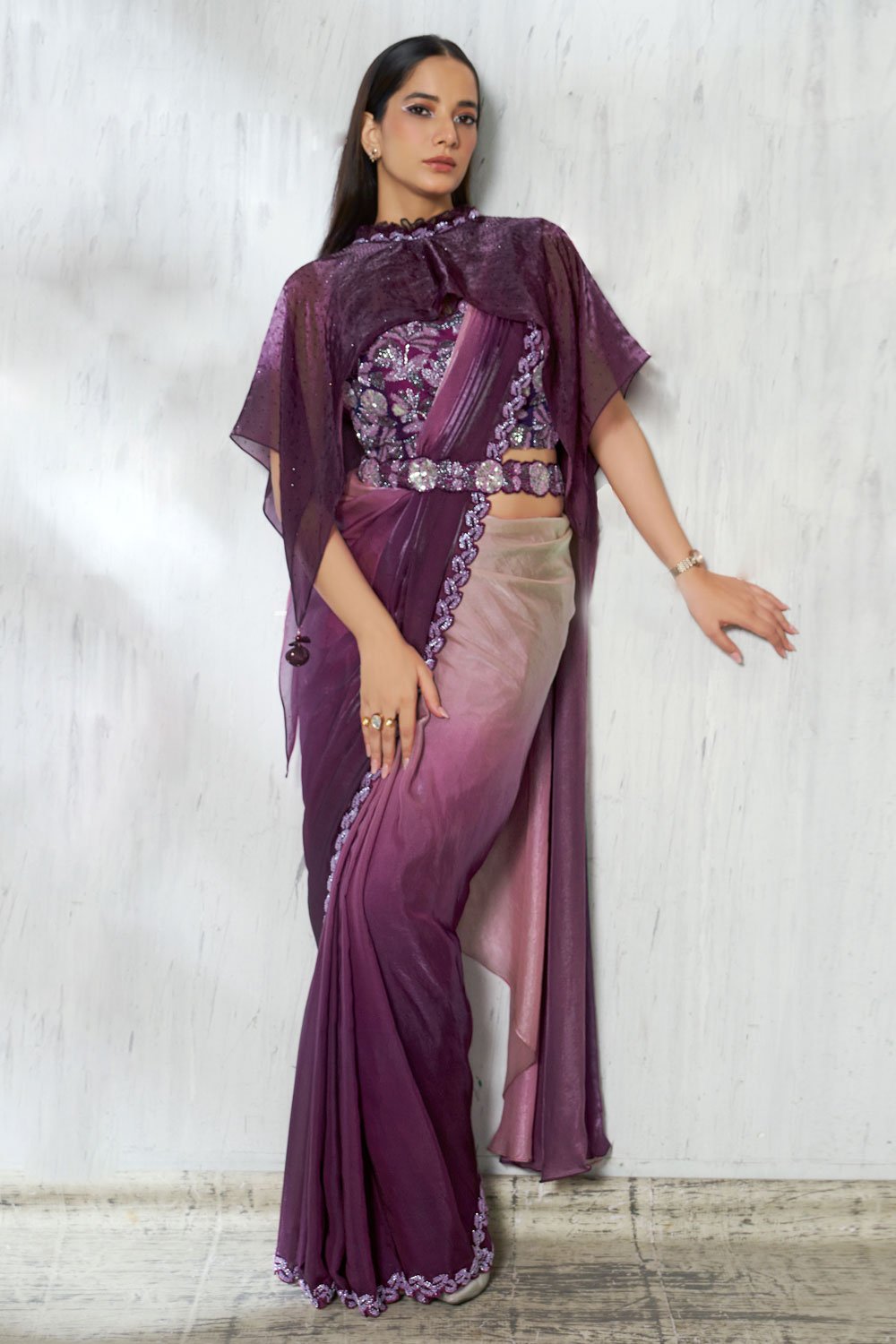 The "Purple Reign" Cape Saree