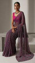 Charcoal Grey & Pink Leheriya Chiffon Saree