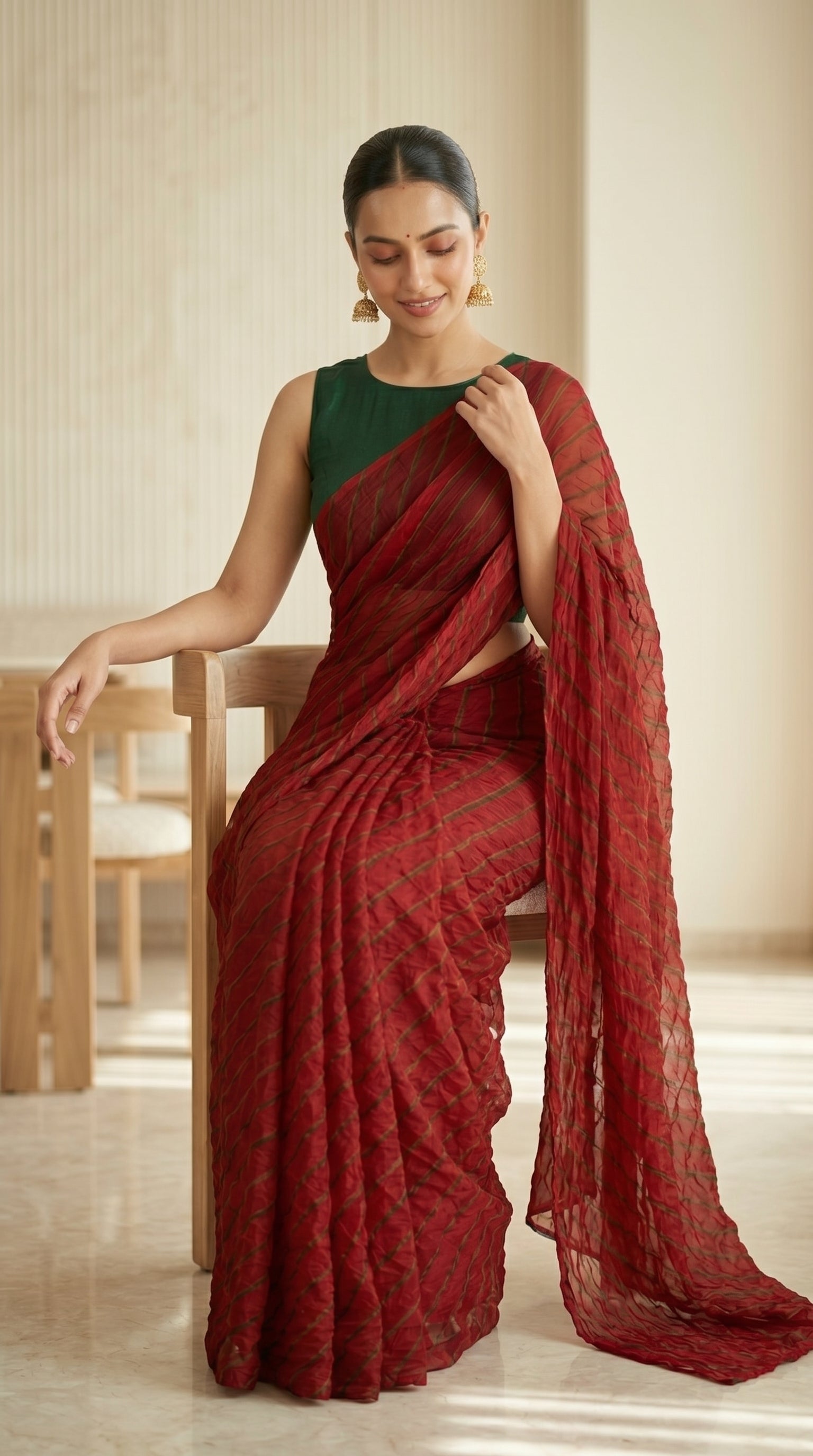 Crimson Red Leheriya Chiffon Saree